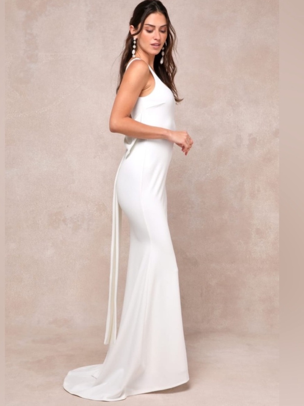 Lulus Loving Fate White Bow Square Neck Backless Maxi Long Dress, Size S, NWOT - Picture 4 of 14
